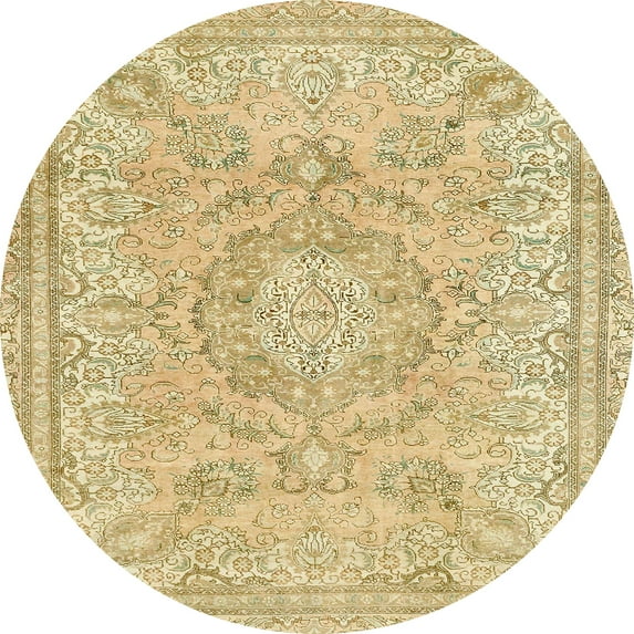 Ahgly Company Machine Washable Indoor Round Abstract Brown Gold Area Rugs, 3' Round