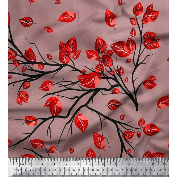 Soimoi Moss Georgette Fabric Branch & Leaves Artistic Print Fabric by Yard 42 Inch Wide