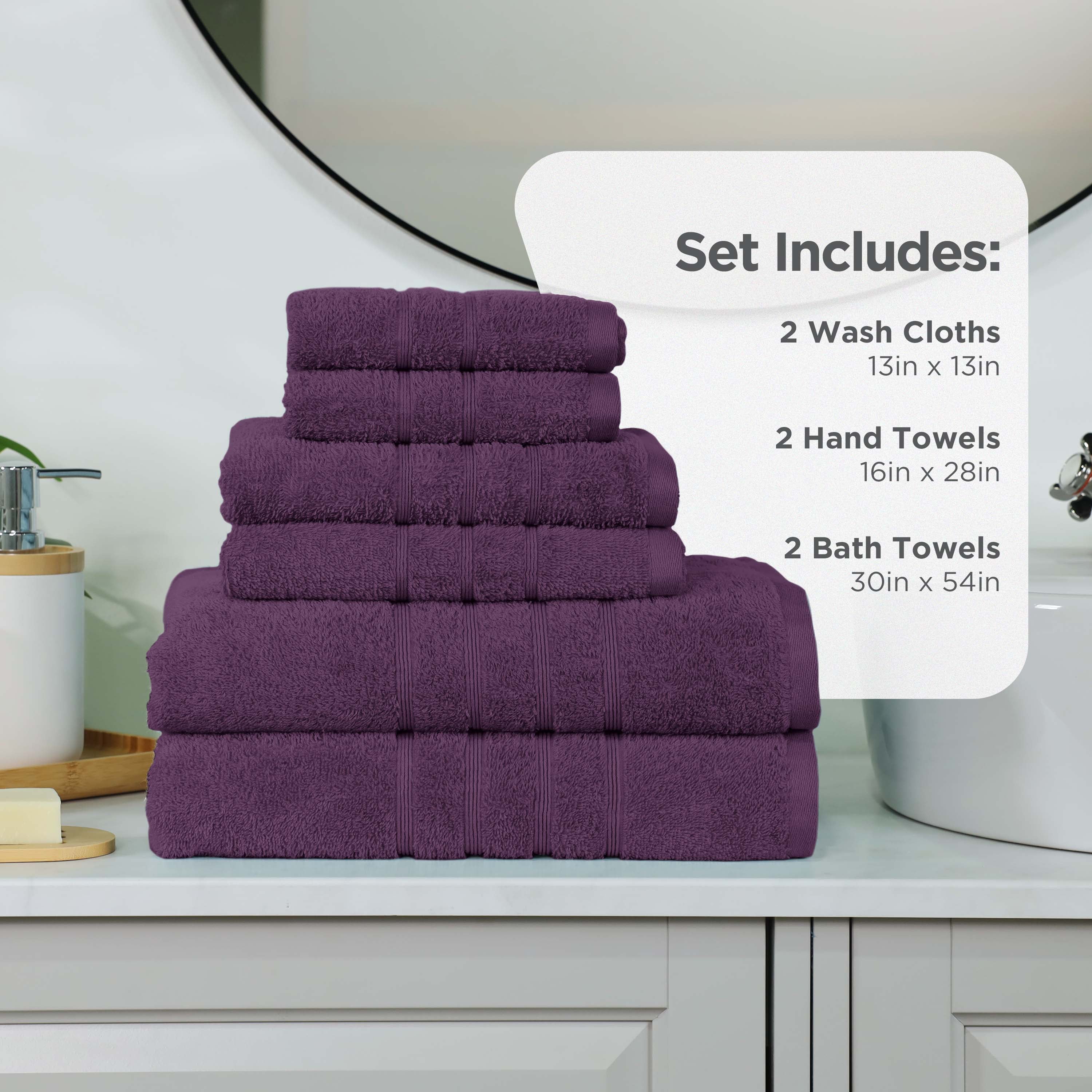 Martex 6-Piece Towel Set | 100% Cotton Soft & Absorbent Bath Towels | Dark Purple
