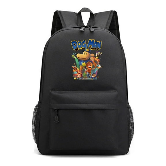 Dog Man Themed Black Backpack, School Laptop Bag with Cool Anime Print, Lightweight and Spacious for Travel or Class
