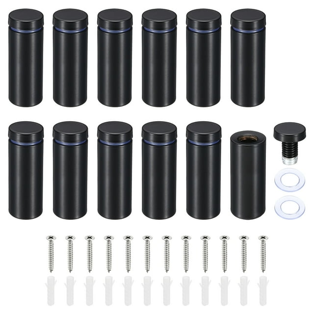 Unique Bargains 3/4 x 2 Inch Sign Standoff Screws, 12 Set Stainless Steel Wall Standoff, Black