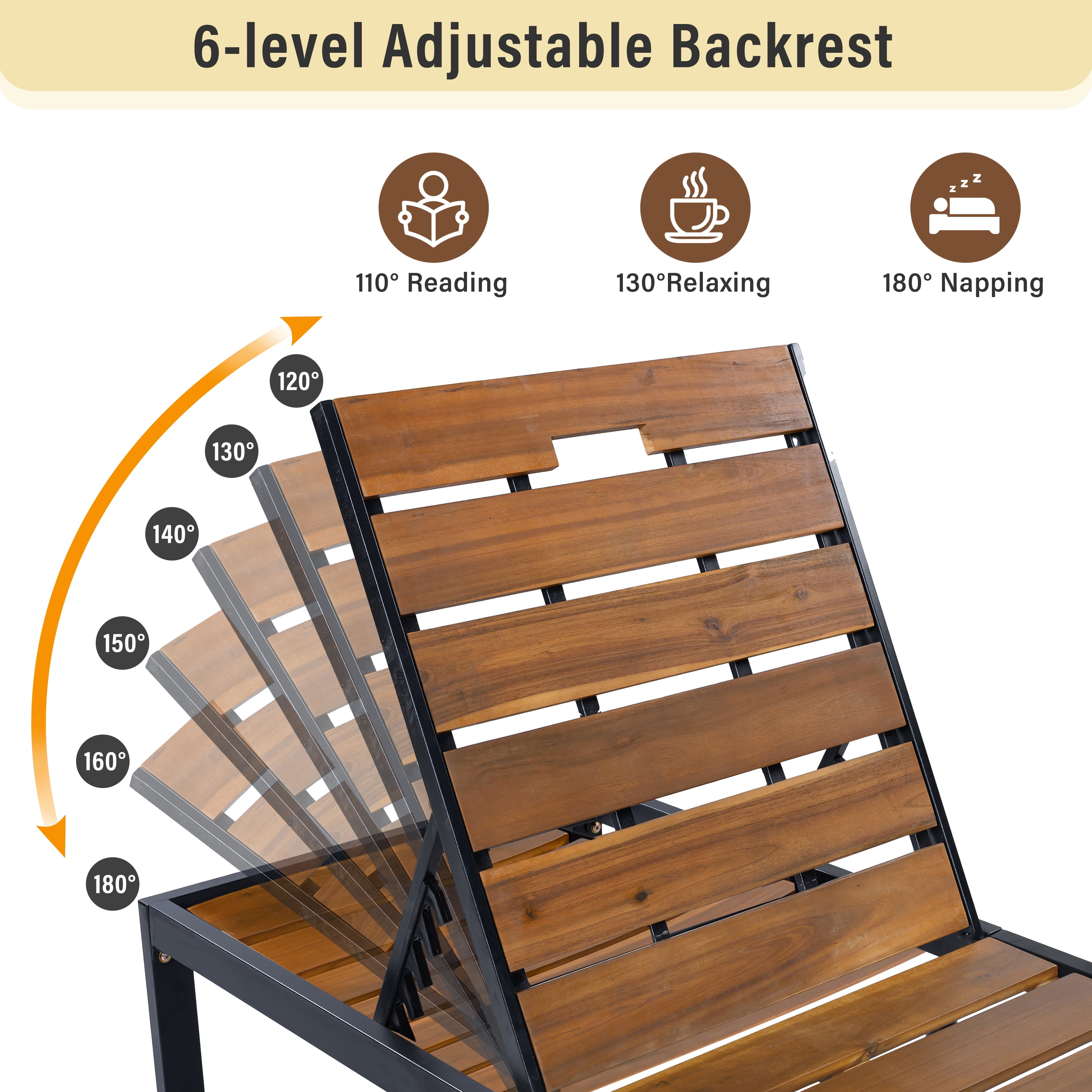 Poolside Chaise Lounge Set, Outdoor Recliner Daybed for Patio Poolside, Black and Natural