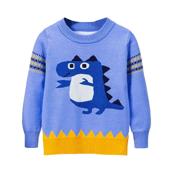Ketyyh-chn99 Chandail pour Enfants Tout-Petits Bébé Garçon Chandail pour Tout-Petits Garçons Filles Imprimés de Dinosaures Dessin Animé Chandail Manches Longues Chaud Tricoté Chandail en Maille Hauts Chandail pour 4-5 Ans, Bleu