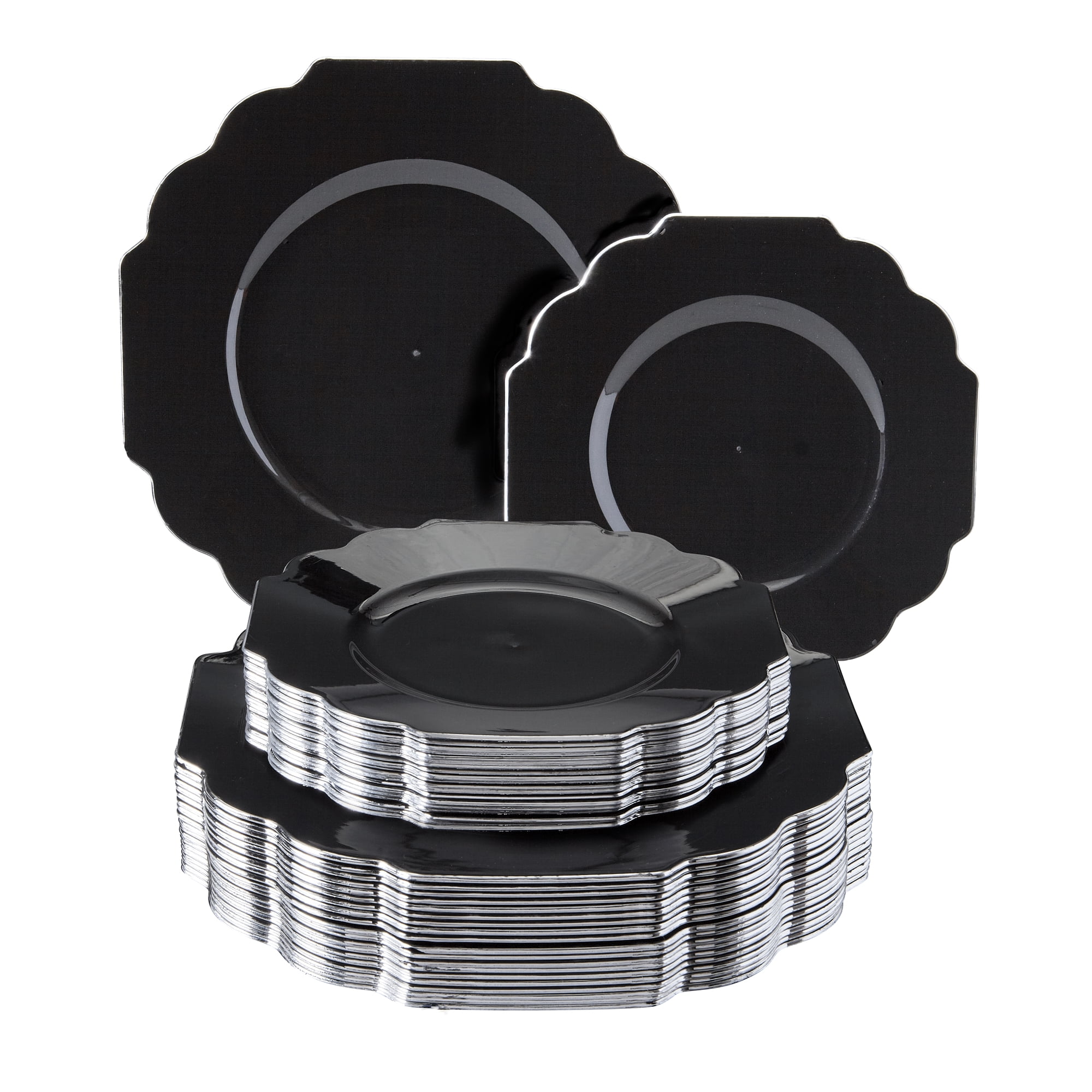 40 PC DISPOSABLE PLASTIC DINNERWARE SET Black Party Plates Baroque
