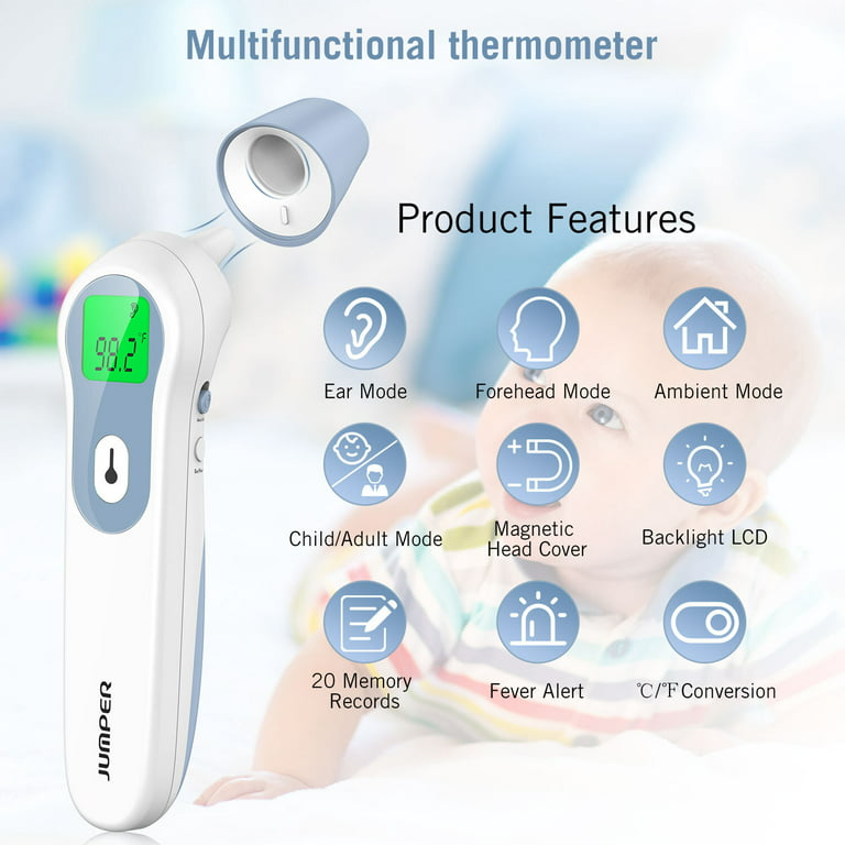 JUMPER Baby Thermometer Clinical Tested Digital Infrared Forehead and Ear  Thermometer Accurate Digital Thermometer with Fever Alarm Function for Kids  Toddler Children Adults CE and FDA Approved 