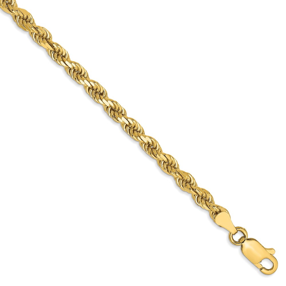 Real 14kt Yellow Gold 3.5mm Diamond Cut Rope with Lobster Clasp Chain; 8 inch; for Adults and Teens; for Women and Men