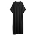 thumbnail image 4 of GUACER Womens Kaftan Maxi Dress Fashion Cotton Linen V Neck Boho Long Dress with Side Slit Loose Fit Beach Coverups, 4 of 6