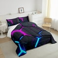 thumbnail image 3 of jejeloiu Neon Geometric Honeycomb Bedding Comforter Set,Modern Abstract Art Twin Comforter Sets,Purple Blue Black Bedding Set For Boys,Super Cozy Room Decor,2 Pieces, 3 of 8