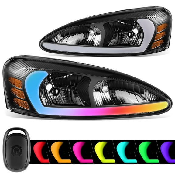 DNA Motoring RGB Sequential Start-Up LED DRL Headlights for 04-08 Pontiac Grand Prix, Black/Amber