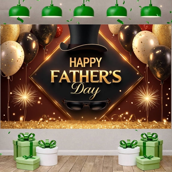 Gold Glitter Happy Father's Day Banner Black & Gold Father's Day Backdrop Elegant  Shiny Decor Father's Day Background for Father's Day Celebration Family Gathering Home Decoration