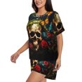 thumbnail image 3 of Womens Pajama Sets With Pocket, Butterfly Flower Plant Skull Lounge Sets Short Sleeve Sleepwear PJ Sets for Women, 3 of 6