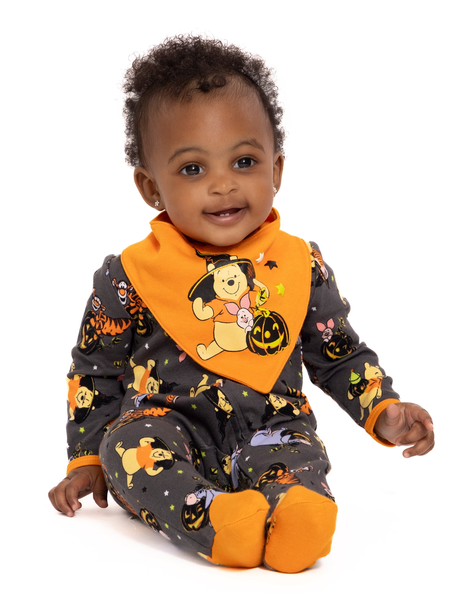 Halloween Winnie the Pooh Baby Boys or Girls Footed Sleep N Play Pajamas and Bib Set, 2-Piece, Sizes 0M-9M