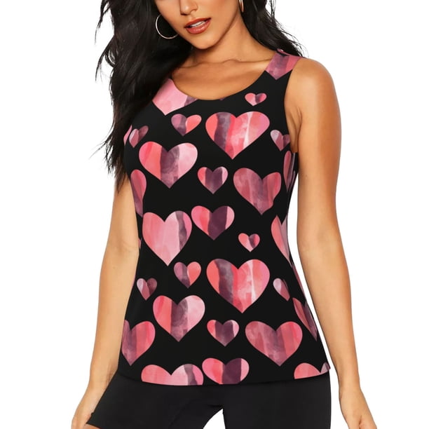 Fotbe Hearts Blusas Sin Mangas para Mujer – Estilo Casual, Corte Suelto, Slim-Fit, Cuello Redondo Deportivo, Tops de Verano para Gimnasio y Yoga-Large