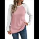 thumbnail image 3 of Tops Casuales de Punto Gofre con Cuello Redondo y Larga con Bloques de Color para Mujer Rosa XL, 3 of 10
