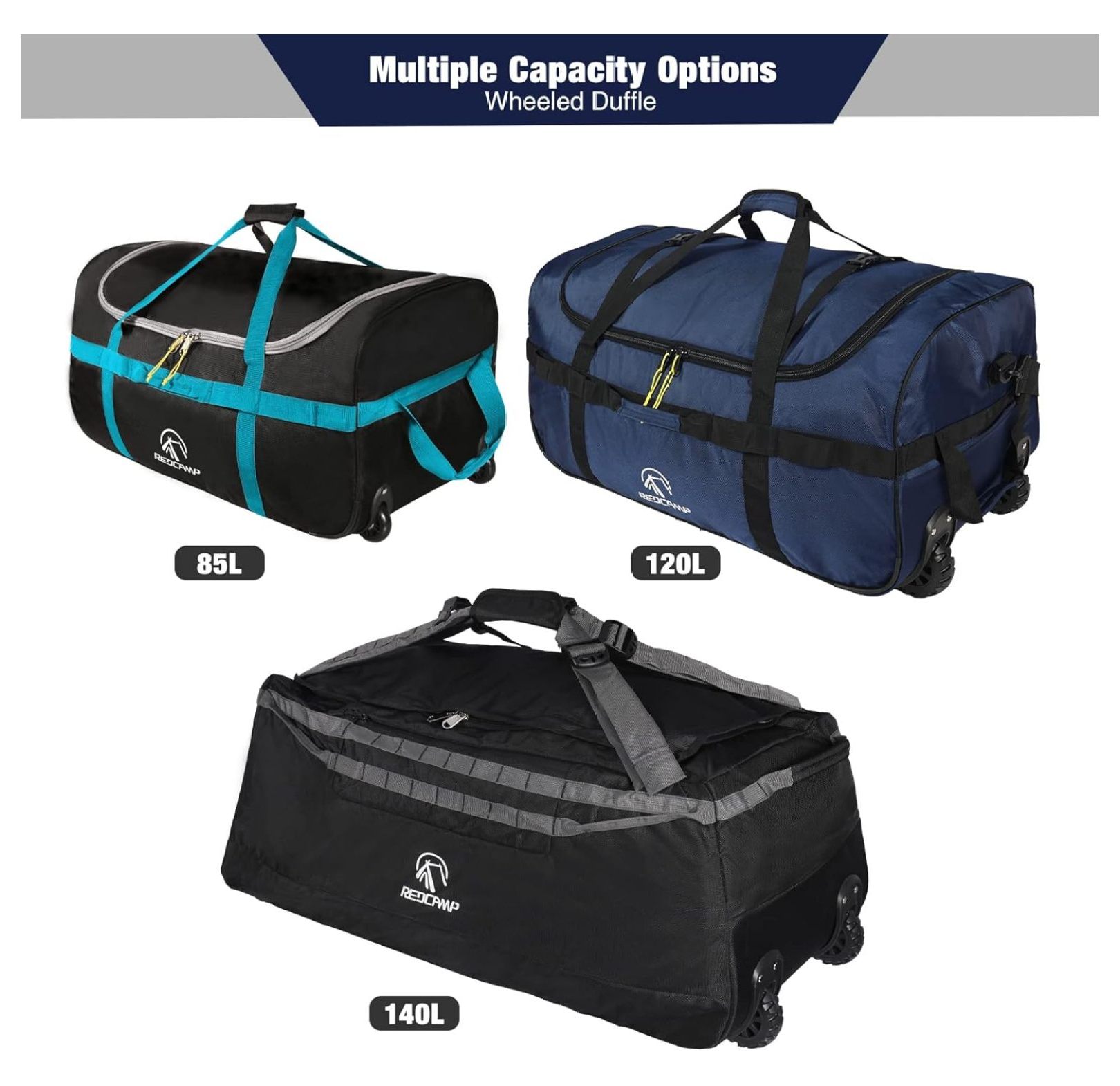 85L/120L/140L Foldable Duffle Bag with Wheels, Large Travel Duffel Bag