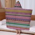 thumbnail image 5 of Purple Boho Tribal Stripes and Hearts Pattern Hooded Bath Towel，60"x35" for Ages 3 To 12 Kids, Quick Dry Lightweight Soft Microfiber Hood Beach Towel Cover Up for Kids, 5 of 7