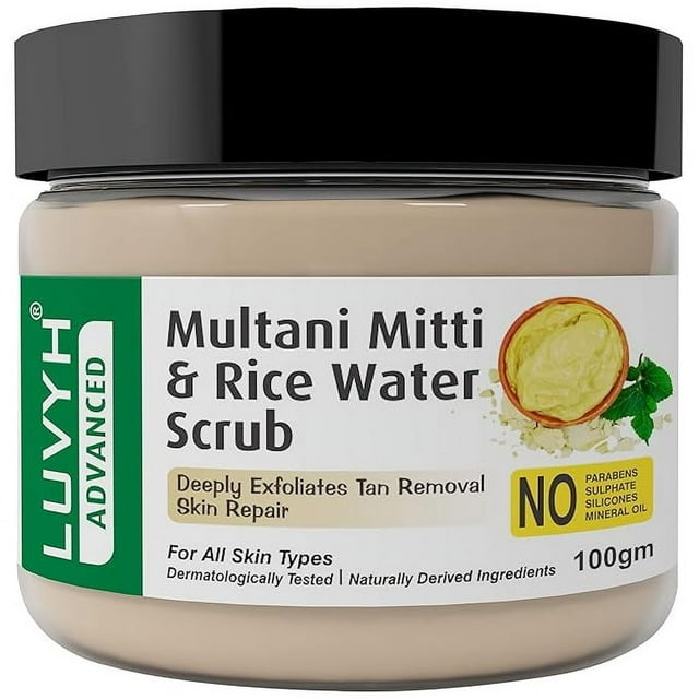 Luvyh Multani Mitti and Rice Water Exfoliant pour le Visage (100 g) Nettoie les Cellules de la Peau,