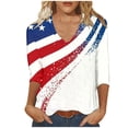 thumbnail image 6 of Htigea 4th of July Shirts for Women Star and Stripes Print V Neck 3/4 Sleeve T-Shirts Ladies Patriotic Tops 250th Anniversary Gift White S, 6 of 7
