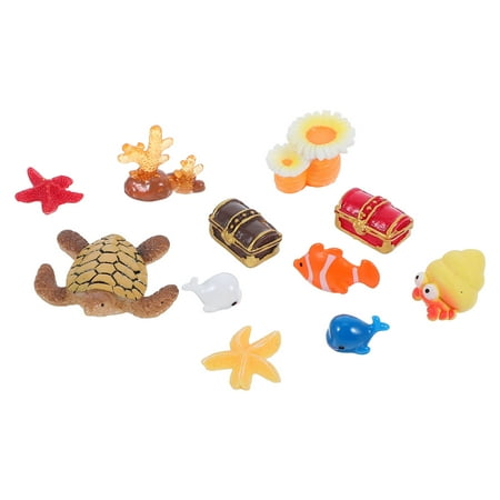 TEHAUX 11pcs Beach Cake Topper Resin Dollhouse Decor for Fairy Garden Decorations and Coastal Charm