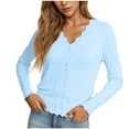 thumbnail image 2 of Ltctricy Women's Cropped Casual Cardigans Soft V Neck Long Sleeve Button down Knitted Shrugs Lightweight Sweater Tops(Light Blue,X-Large), 2 of 7