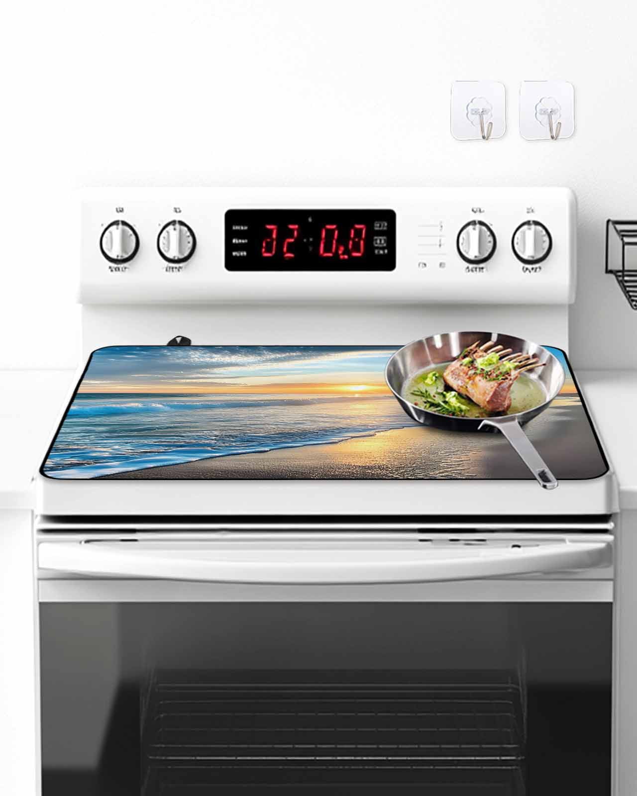Stove Top Covers for Electric Stove, Sunset Beach Glass Stovetop Cover Protector, Spray Ocean Waves Sky Nature Scenery Induction Cooktop Protector Oven Mat for Kitchen Countertop 24"x21"