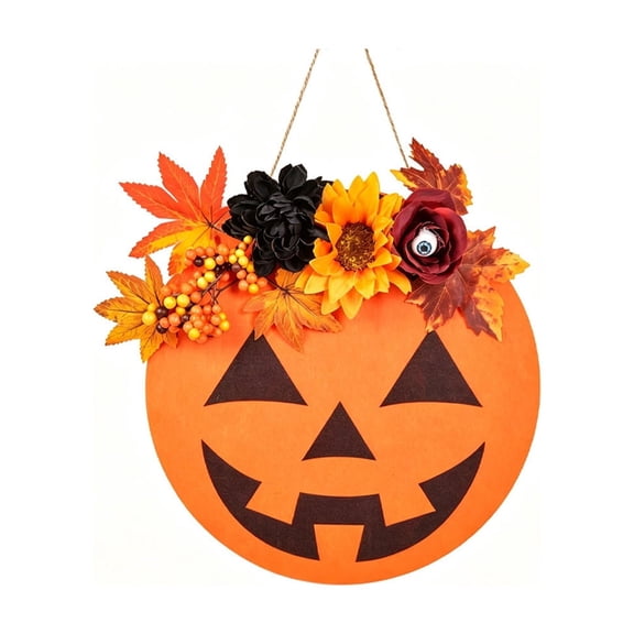 ZORVINEX Halloween Door Hanger Pumpkin Ghost Face Wooden Decoration for Thanksgiving Party Home Decor Entrance Wall Art Orange