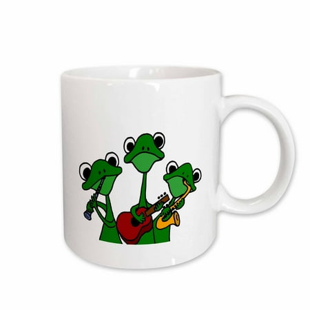 

3dRose Cute Green Tree Frogs Playing Musical Instruments Ceramic Mug 11-ounce