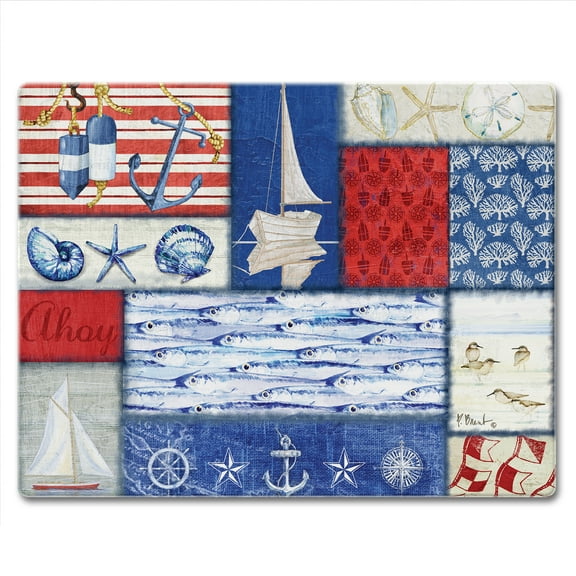 CounterArt "Nautical Fragments" 3mm Glass Cutting Board 10" by 8"