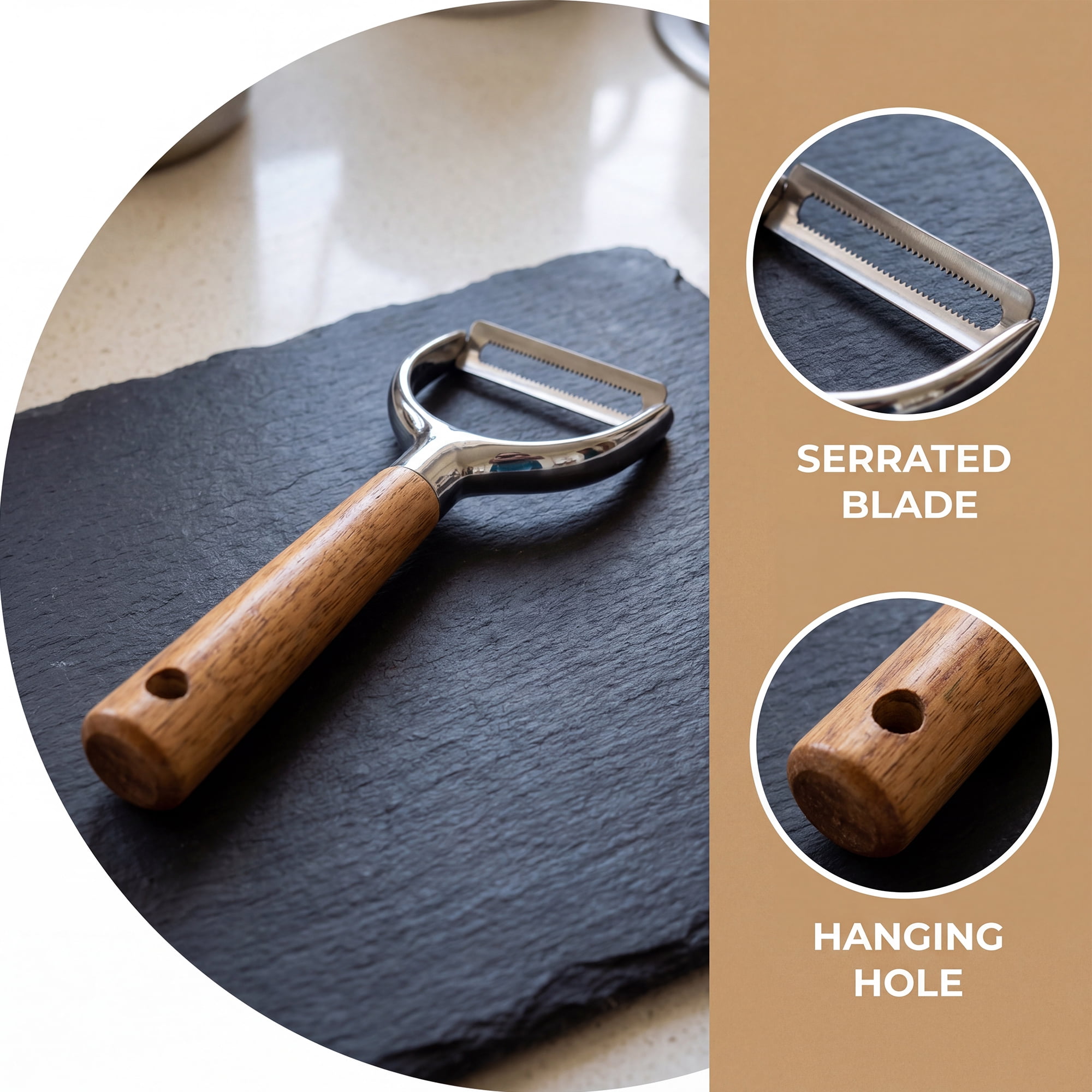 Unique Bargains Wood Durable Potato Peeler with Ergonomic Handle Brown-Straight