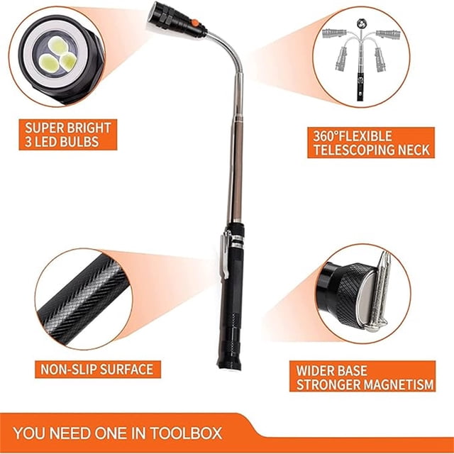 NARABB 3 Lamp Strong Suction Iron Stretching Steel Tube Metal Hose Any Bend LED Multifunctional Flashlight