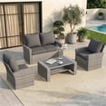 thumbnail image 4 of UDPATIO 4 Piece Outdoor Sectional Conversation Sets， Wicker Patio Furniture Set with Gray PE Rattan Patio Sofa Set for Balcony, Porch, Backyard, Gray, 4 of 8