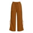 thumbnail image 5 of Lenpel Womens Wide Leg Pants Drawstring High Waist Lounge Ruched Trousers Trendy Side Split Beach Outfits with Pockets, 5 of 5