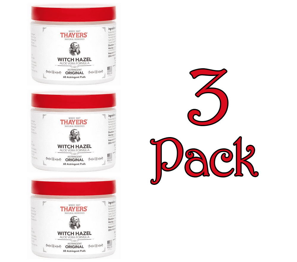 Thayers Witch Hazel Aloe Vera Formula Original 60 Pads Pack of 3