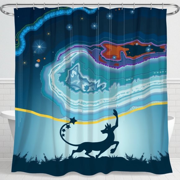 Abstract Blue and Purple Agate Shower Curtain with Whimsical Creature Design