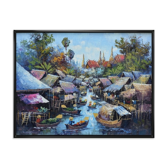 Ancient Waterside Life I 20 in x 12 in Framed Painting Canvas Art Print, by Designart