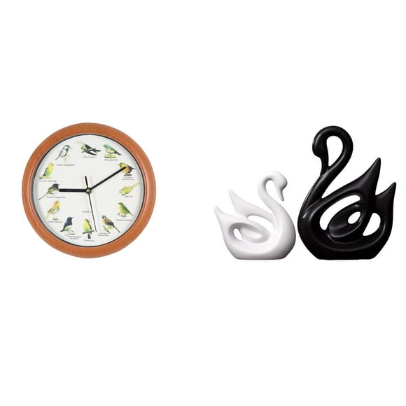 Luzkey Singing Bird Wall Clock Porcelain Swan Couple Figurines Sculpture Decorative Wall Clocks Hanging Clock Decor Elegant Animal Collectible Figurine for O