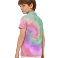 thumbnail image 4 of longantii Boys Polo Shirt Short Sleeve Button Closure Collared Golf Tops Casual School Uniform Shirt Tie Dye Cozy Comfort Kids Summer T-Shirt Purple 11-12 Years, 4 of 6