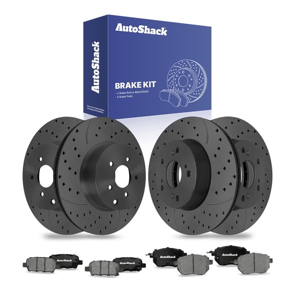 AutoShack Front & Rear Brake Rotors & Ceramic Pads for Nissan, Murano 2009-2011, AWD FWD V6 3.5L - Coated Drilled & Slotted - Black Matte Finish - BlackShield