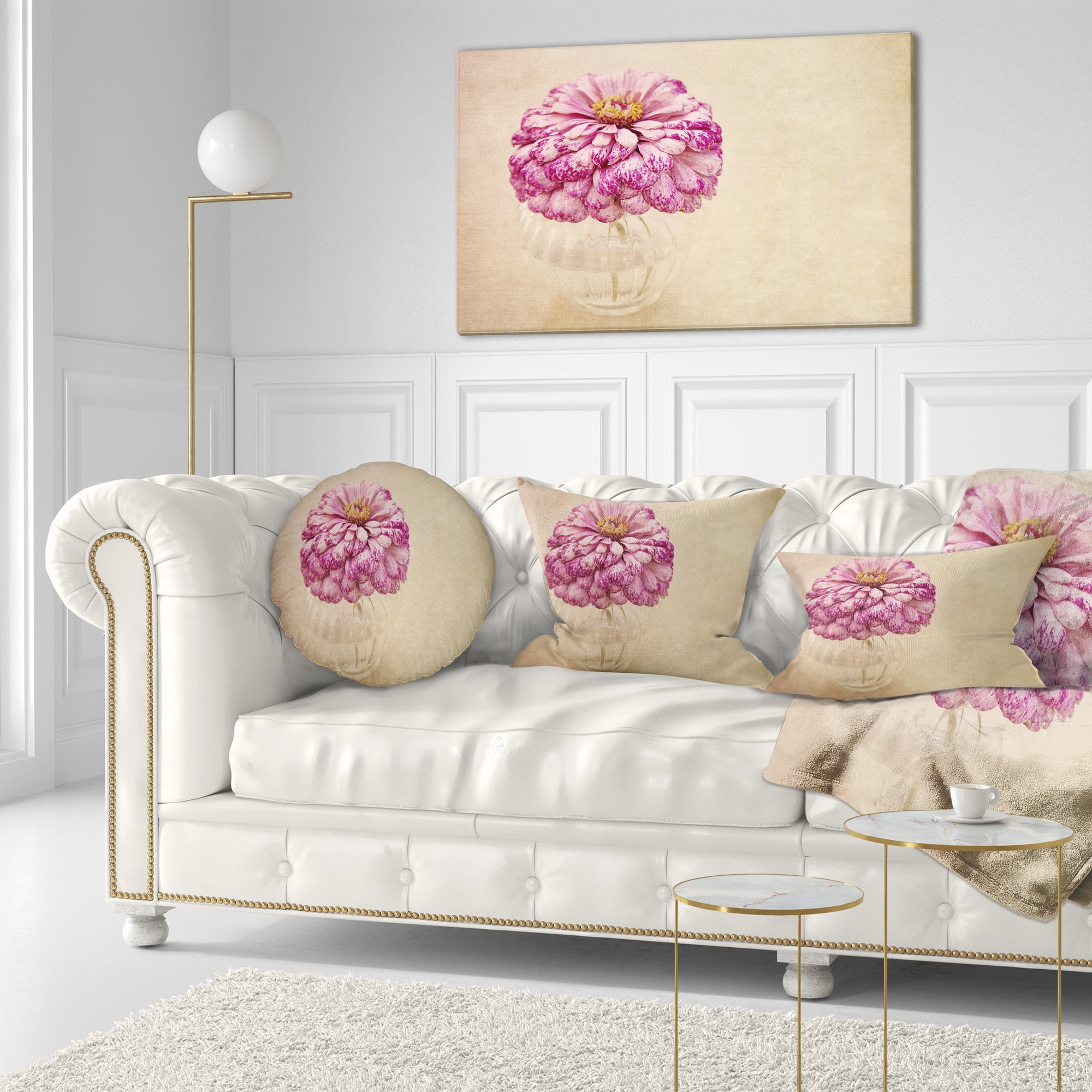 Designart Pink Flower in Vase Watercolor - Floral Throw Pillow - 12x20