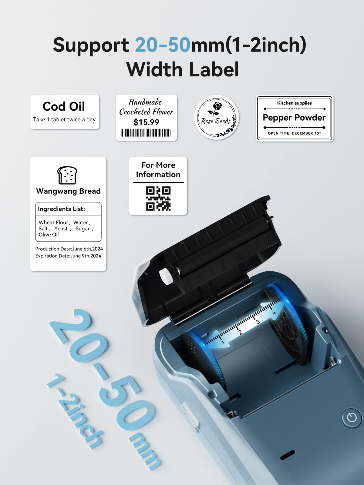 B1 Label Maker Machine With 3 Tapes  50x30mm/50x80mm/ 50x50mm Round Labels Thermal Printer For Small Business Office Home School (blue 1 Printer+3 Roll Label)