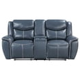 thumbnail image 3 of Benjara Eleni Manual Recliner Loveseat- Cup Holders- Blue Faux Leather- 79 Inch, 3 of 6