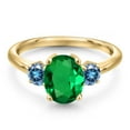 thumbnail image 3 of Gem Stone King 10K Yellow Gold Green Nano Emerald and Persian Blue Moissanite Engagement Ring for Women | 1.96 Cttw | Oval 9X7MM | Gemstone May Birthstone | Size 5, 3 of 6