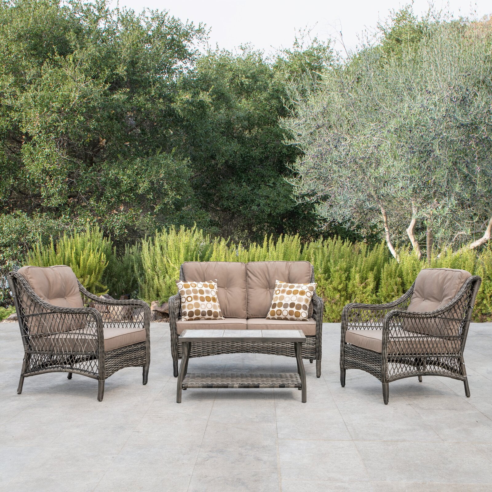 Pelletier 3 piece rattan seating group with cushion sale