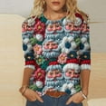 thumbnail image 2 of BiZtdJrK Black and Friday Sales Womens 3/4 Sleeve Shirts Christmas Cute Graphic Tees Trendy 3D Print Pullover Blouses Casual Round Neck Tops Fall Clothes Multicolor M, 2 of 6