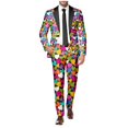 thumbnail image 6 of Men's Rainbow Long Sleeve Two Piece Suit with Jacket Trousers Tie Printed Button Pockets for Holiday Party Events, 6 of 6