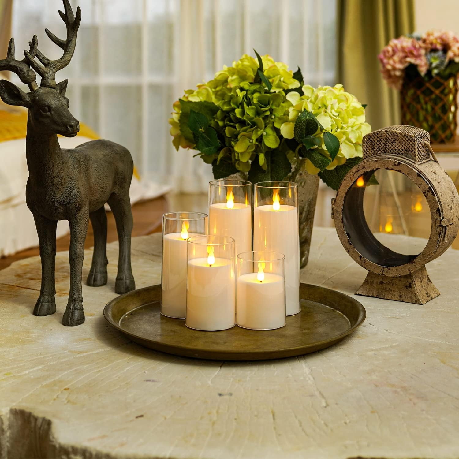 Homemory Flameless Pillar Candles Modern Battery Operated Acrylic LED with Remote Control and Timer Set of 5