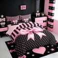 thumbnail image 2 of Erosebridal Pink Bowknot Kids 7-Piece Twin Bedding Sets,Pink Black Modern Geometric Stripes Bedding Comforter Set For Bowtie Girls,Pink Reversible, 2 of 7