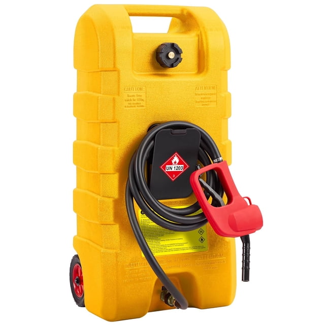 Garvee Réservoir de Carburant à Essence Portable de 15 Gallons avec Roues et Buse de Transfert Manuelle pour Essence, Diesel, Bateau, VTT et Motocyclette, Jaune