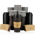 thumbnail image 1 of Tazas de café de papel LITOPAK, paquete de 50 unidades, con tapas, fundas y barras, 1 of 7