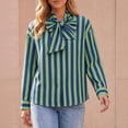 thumbnail image 3 of Womens Striped Button Down Shirts Bow Tie Neck Long Sleeve Tops, M, 3 of 6
